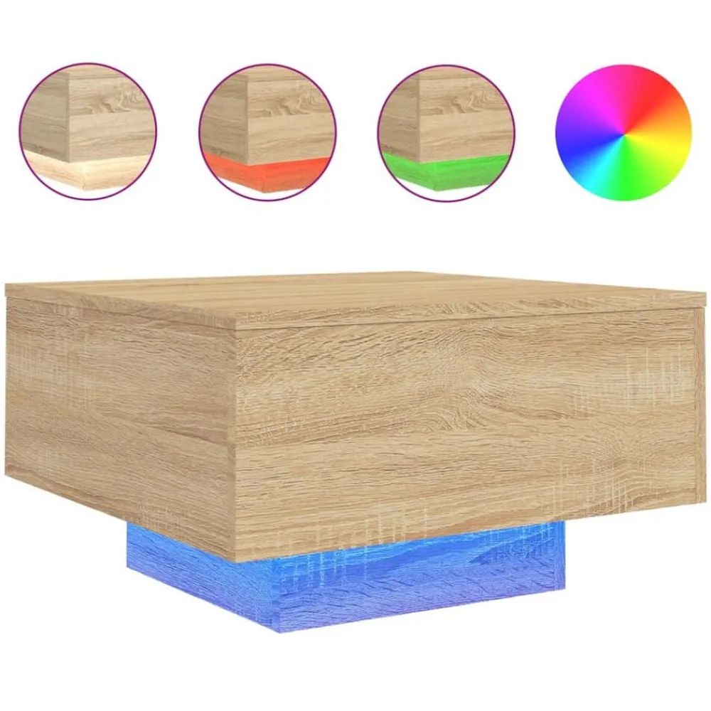 vidaXL Table basse avec lumières LED chêne sonoma 55x55x31 cm