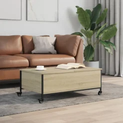 vidaXL Table basse avec roulettes chêne sonoma bois d'ingénierie