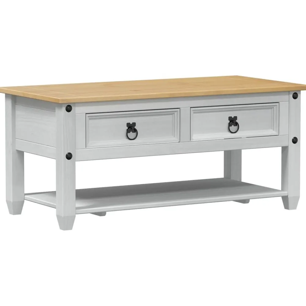Tables-vidaXL Table basse avec tiroir 100 x 48 x 45 cm Pin massif Blanc