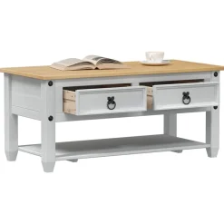 Tables-vidaXL Table basse avec tiroir 100 x 48 x 45 cm Pin massif Blanc