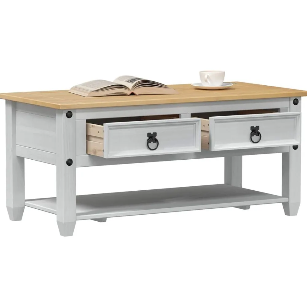 Tables-vidaXL Table basse avec tiroir 100 x 48 x 45 cm Pin massif Blanc