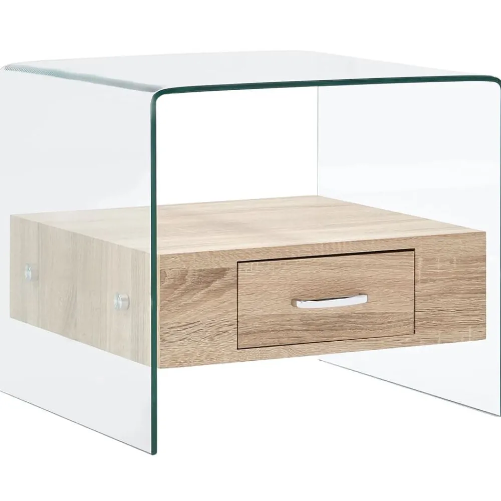 Tables-vidaXL Table basse avec tiroir 50x50x45 cm Verre trempé
