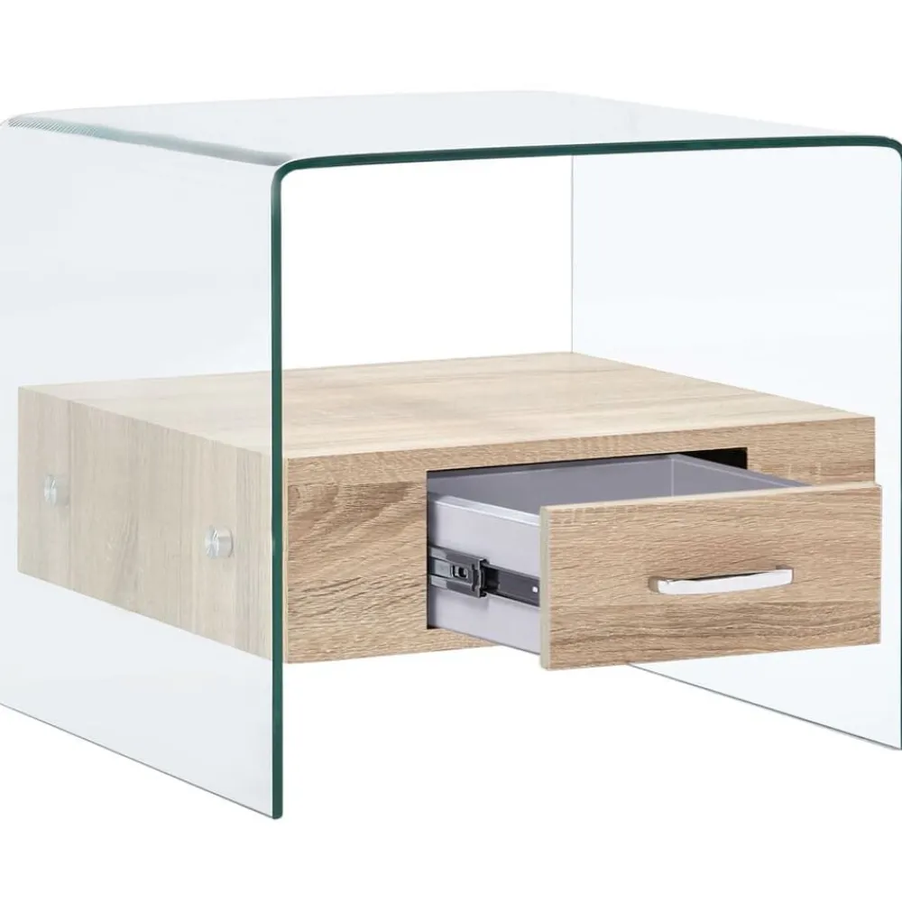 Tables-vidaXL Table basse avec tiroir 50x50x45 cm Verre trempé