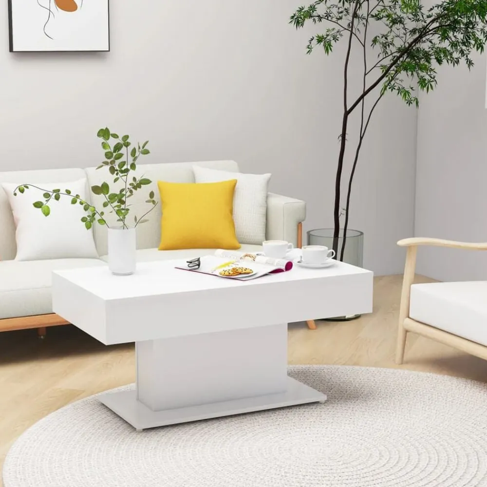 Tables-vidaXL Table basse 96x50x45 cm bois d'ingénierie Blanc