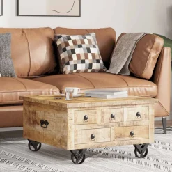 Tables-vidaXL Table basse Bois de manguier brut 70 x 70 x 40 cm Marron