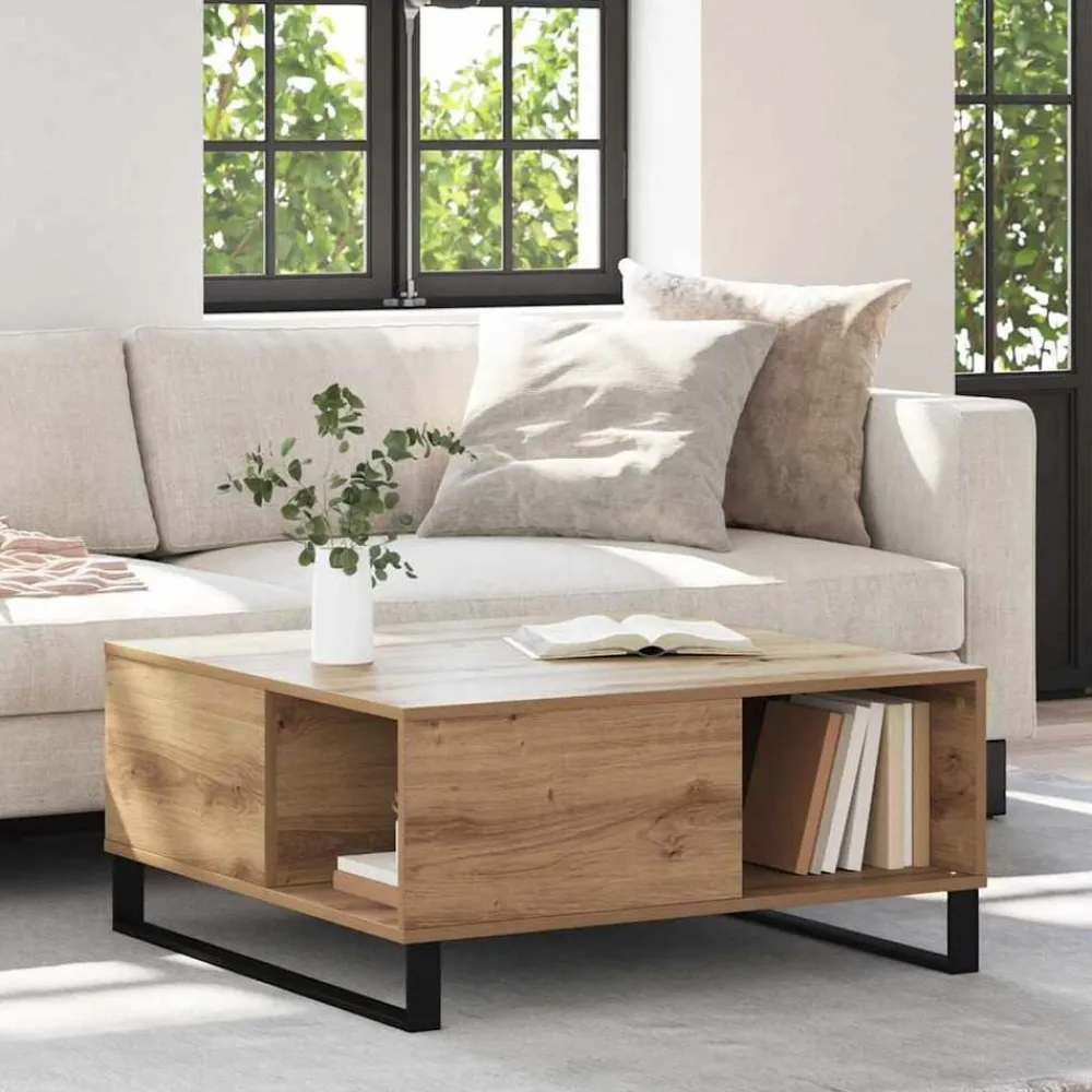 Tables-vidaXL Table basse Chêne artisanal 80 x 80 x 36,5 cm Bois d'ingénierie chêne artisanal