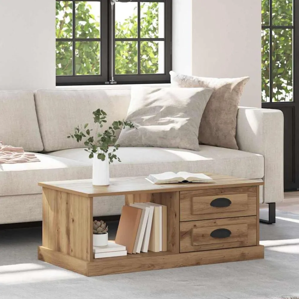 Tables-vidaXL Table basse Chêne artisanal 90 x 50 x 35 cm Bois d'ingénierie chêne artisanal