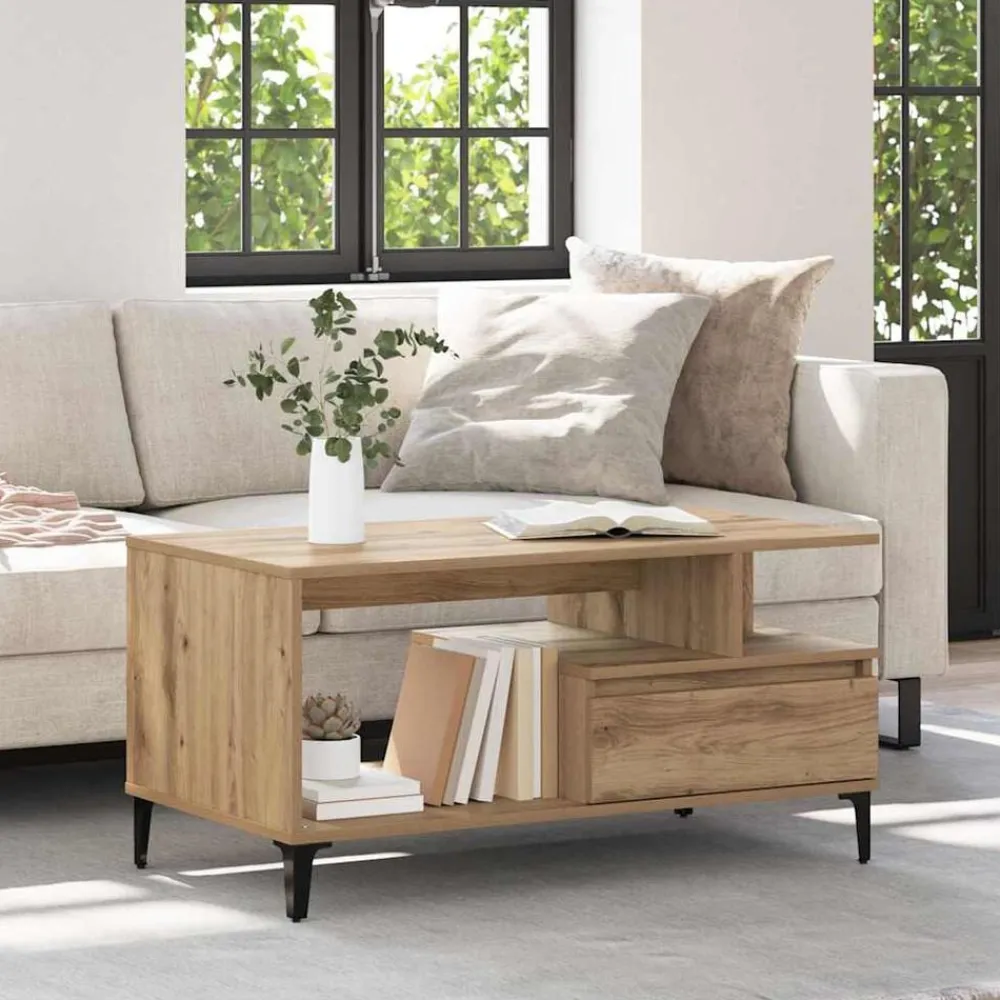 Tables-vidaXL Table basse Chêne artisanal 90 x 49 x 45 cm Bois d'ingénierie chêne artisanal