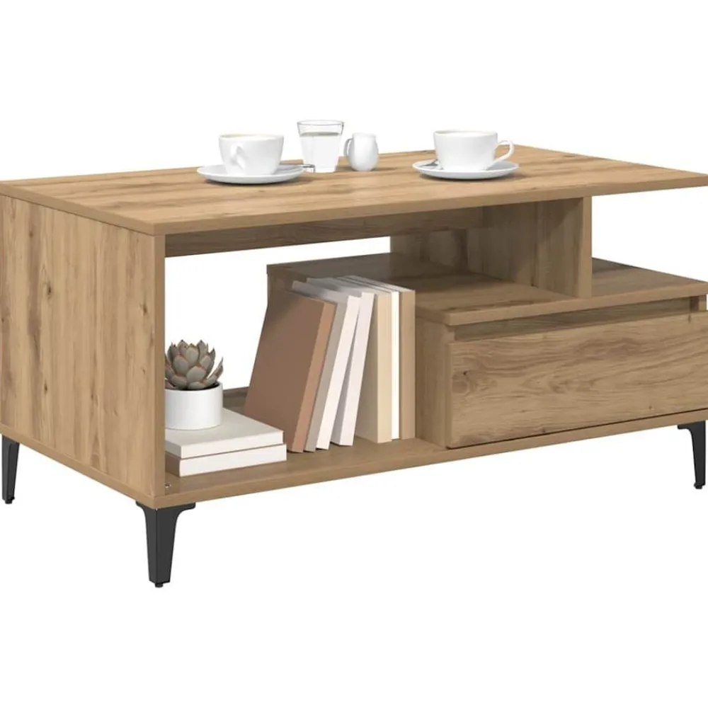 Tables-vidaXL Table basse Chêne artisanal 90 x 49 x 45 cm Bois d'ingénierie chêne artisanal