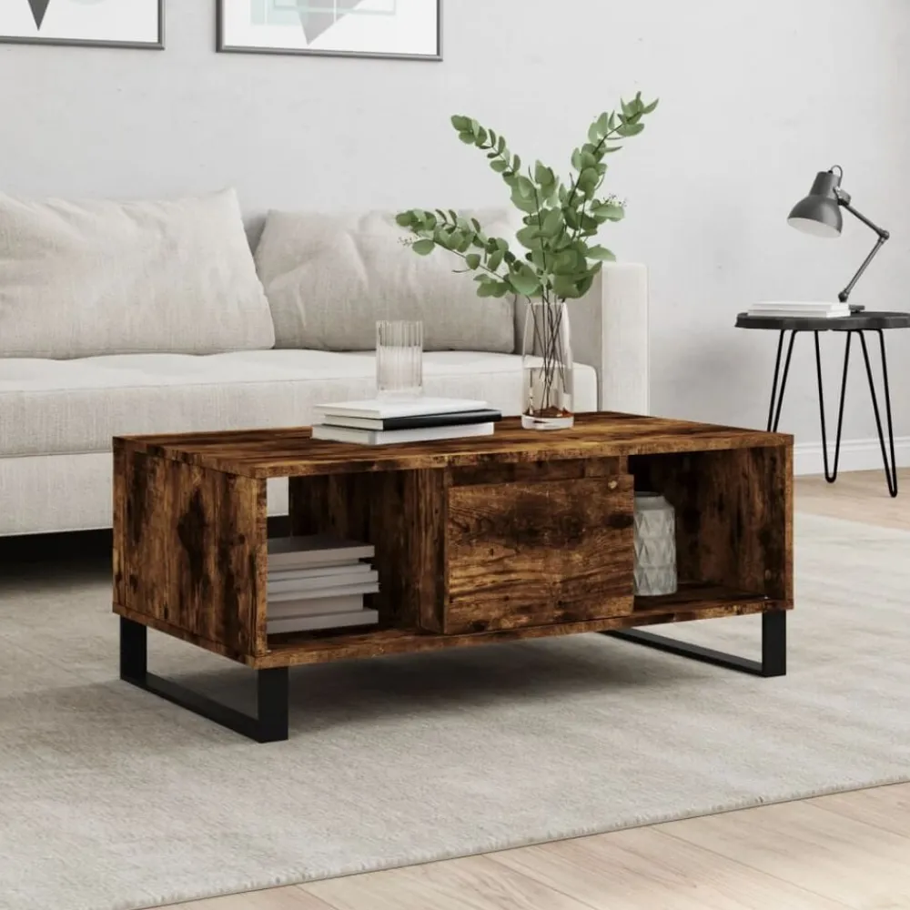 vidaXL Table basse Chêne fumé 90x50x36,5 cm Bois d'ingénierie