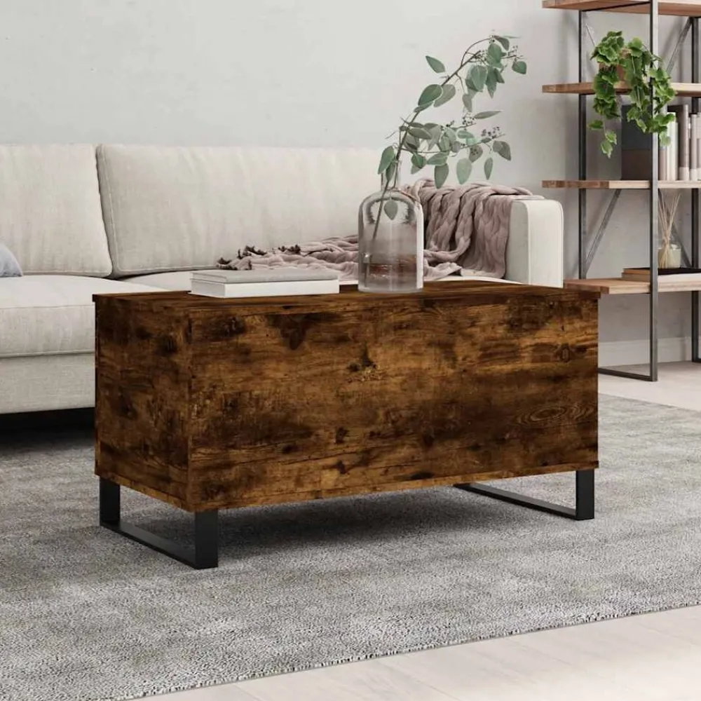 Tables-vidaXL Table basse Chêne fumé 90x44,5x45 cm Bois d'ingénierie Chêne fumé