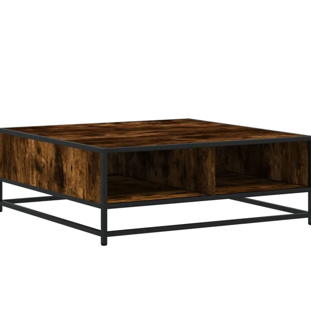 Tables-vidaXL Table basse chêne fumé 80x80x30 cm bois d'ingénierie et métal smoked oak and black