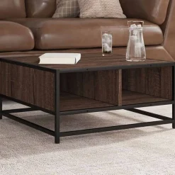 vidaXL Table basse chêne marron 60,5x60,5x30cm bois d'ingénierie/métal