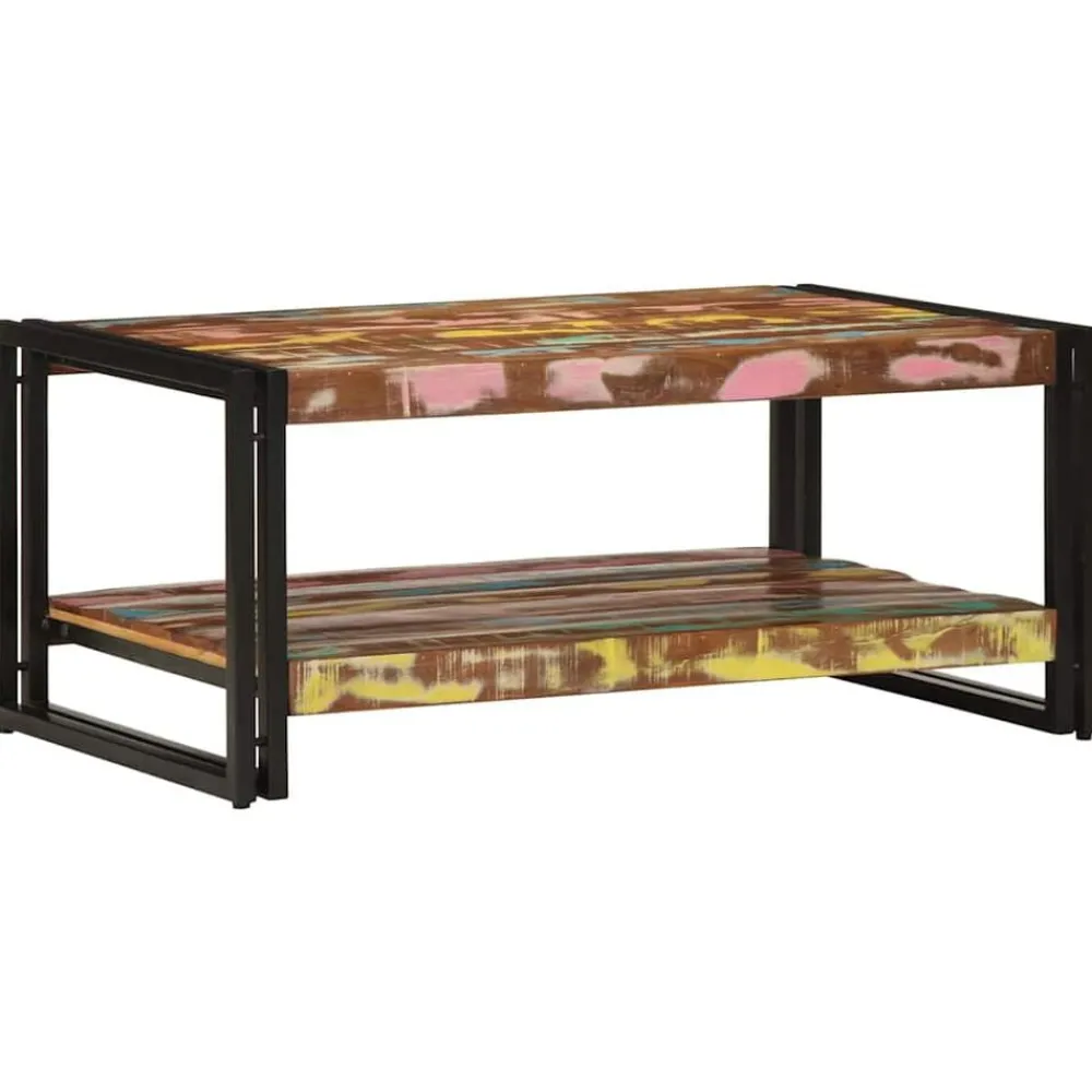 Tables-vidaXL Table basse multicolore 90x50x38 cm bois de récupération massif
