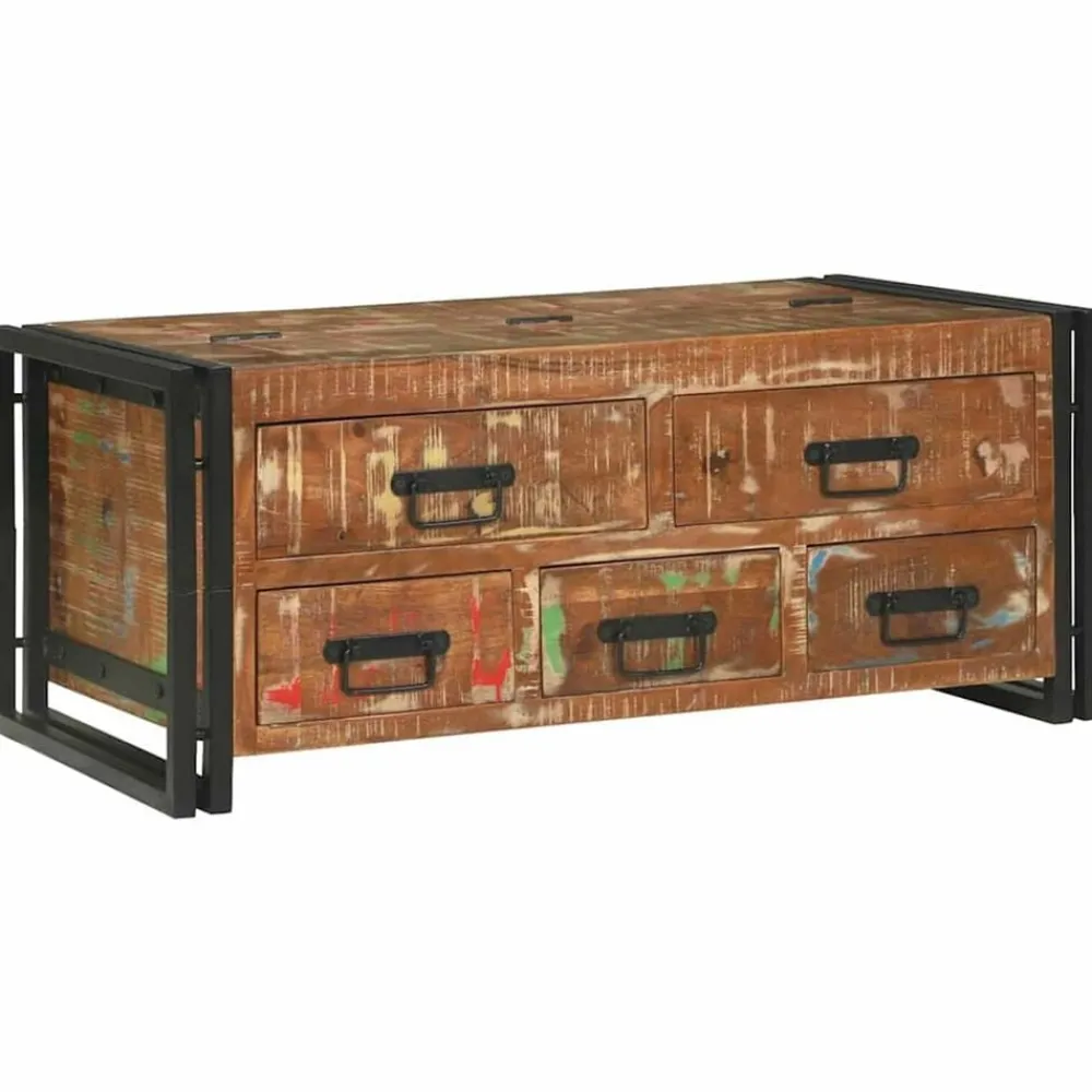 vidaXL Table basse Multicolore 90 x 50 x 38 cm Bois Recyclé Solide