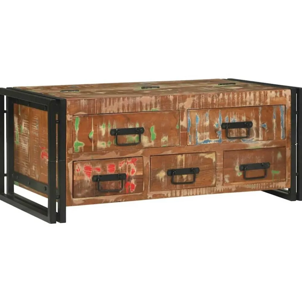vidaXL Table basse Multicolore 90 x 50 x 38 cm Bois Recyclé Solide