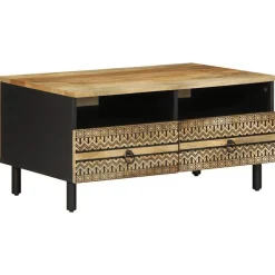 vidaXL Table basse noir 80x54x40 cm bois massif de manguier brut