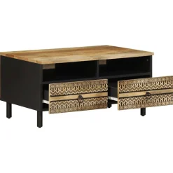vidaXL Table basse noir 80x54x40 cm bois massif de manguier brut
