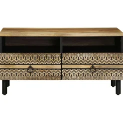 vidaXL Table basse noir 80x54x40 cm bois massif de manguier brut