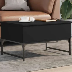 Tables-vidaXL Table basse 70x50x40 cm bois d'ingénierie et métal Noir