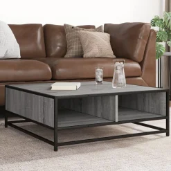 Tables-vidaXL Table basse sonoma gris 80x80x30 cm bois d'ingénierie et métal grey sonoma and black