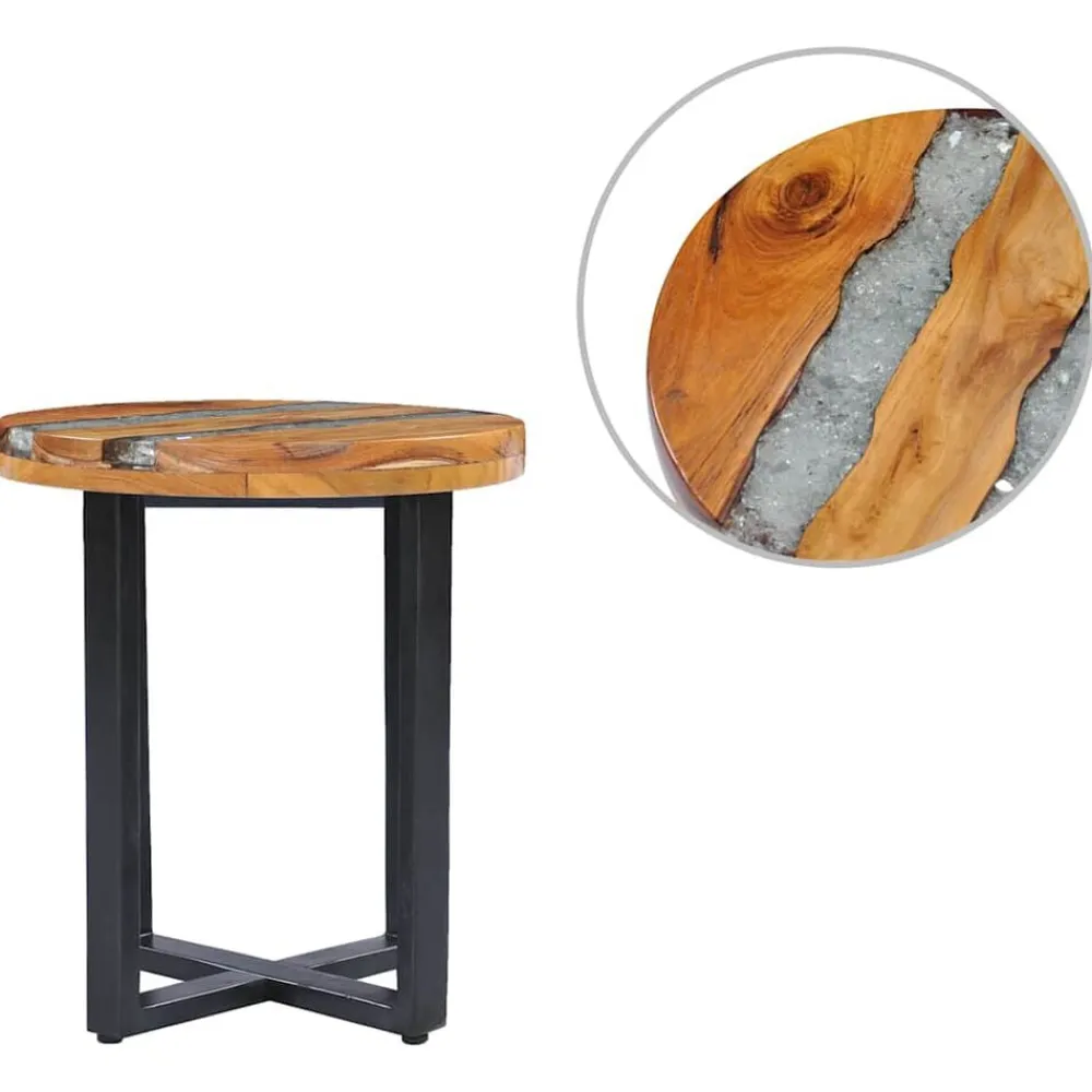 vidaXL Table basse 40x45 cm Bois de teck massif et polyrésine