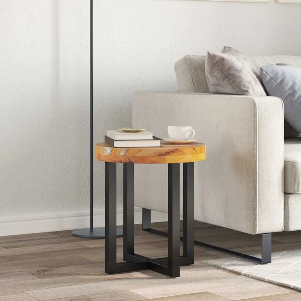 vidaXL Table basse 40x45 cm Bois de teck massif et polyrésine