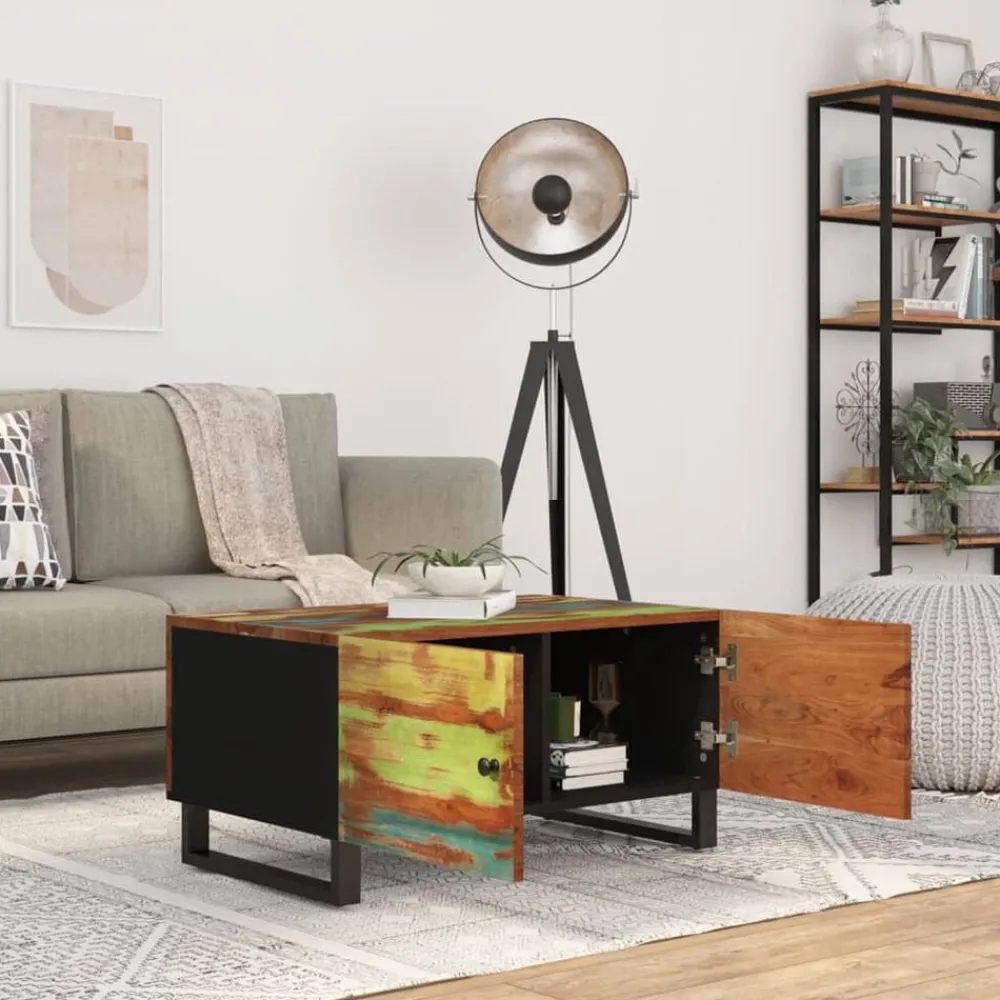 Tables-vidaXL Table basse 80x50x40 cm Bois de récupération et d'ingénierie Multicolore
