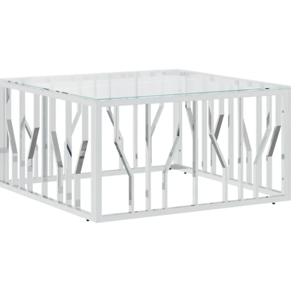 vidaXL Table basse 80x80x40 cm acier inoxydable et verre
