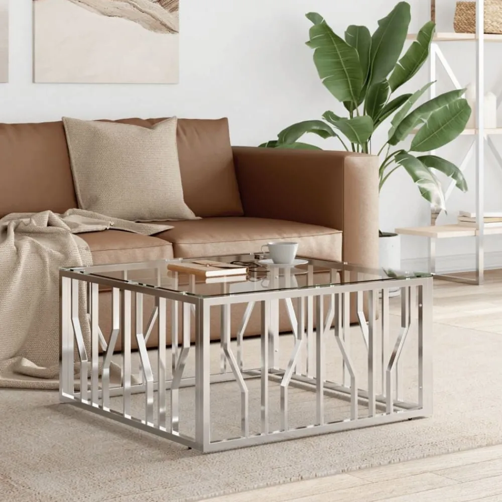 vidaXL Table basse 80x80x40 cm acier inoxydable et verre