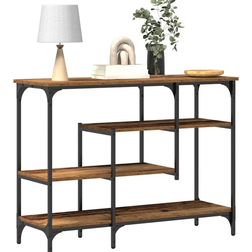 Tables-vidaXL Table Console avec étagère 100 x 35 x 75 cm Bois ancien