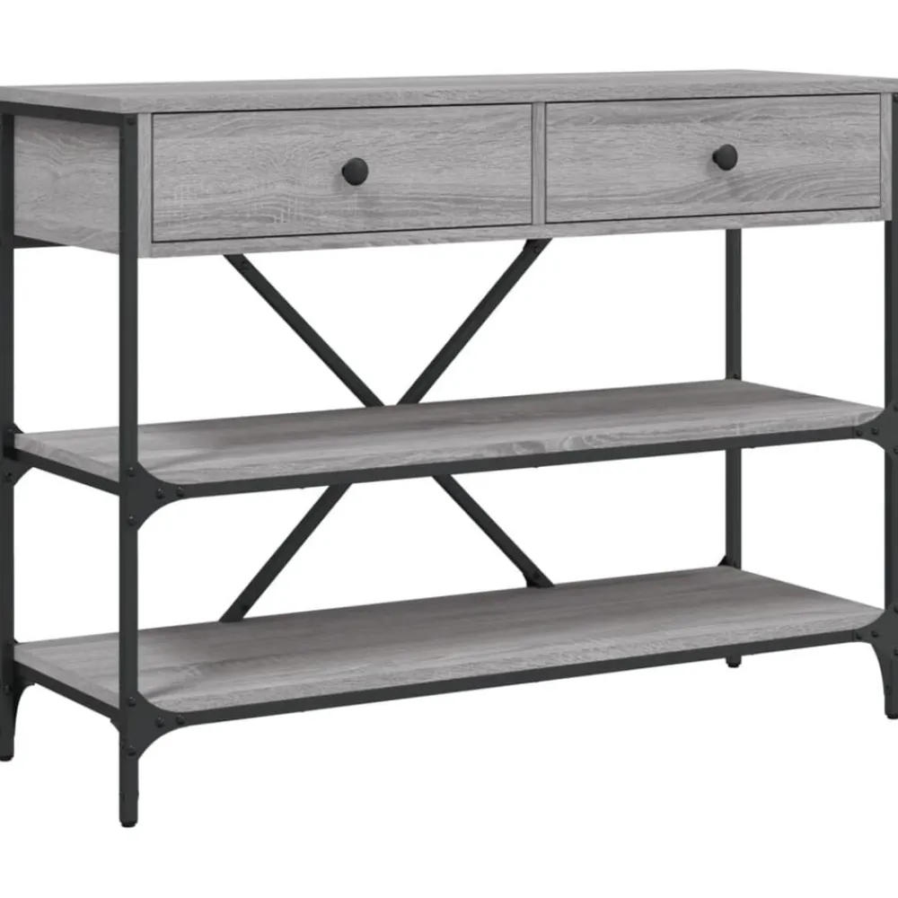 vidaXL Table console avec tiroirs et étagères gris bois d'ingénierie