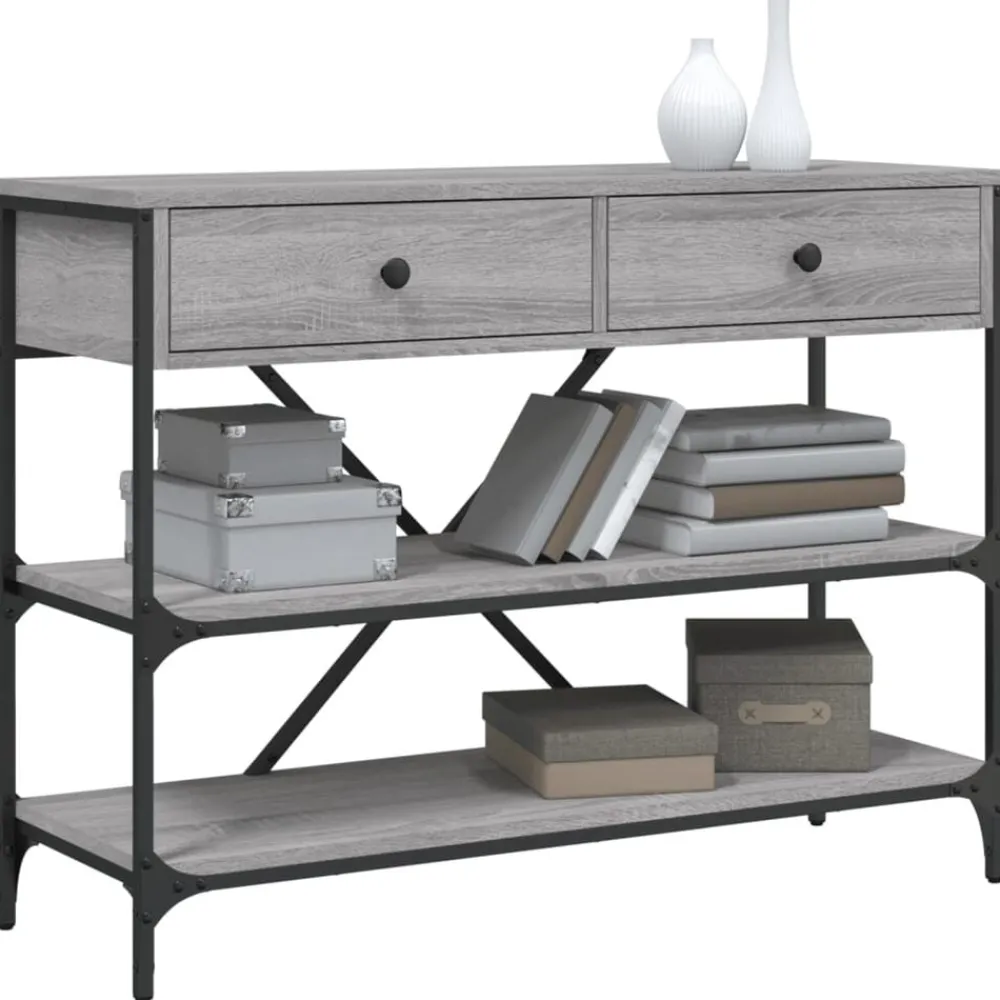 vidaXL Table console avec tiroirs et étagères gris bois d'ingénierie