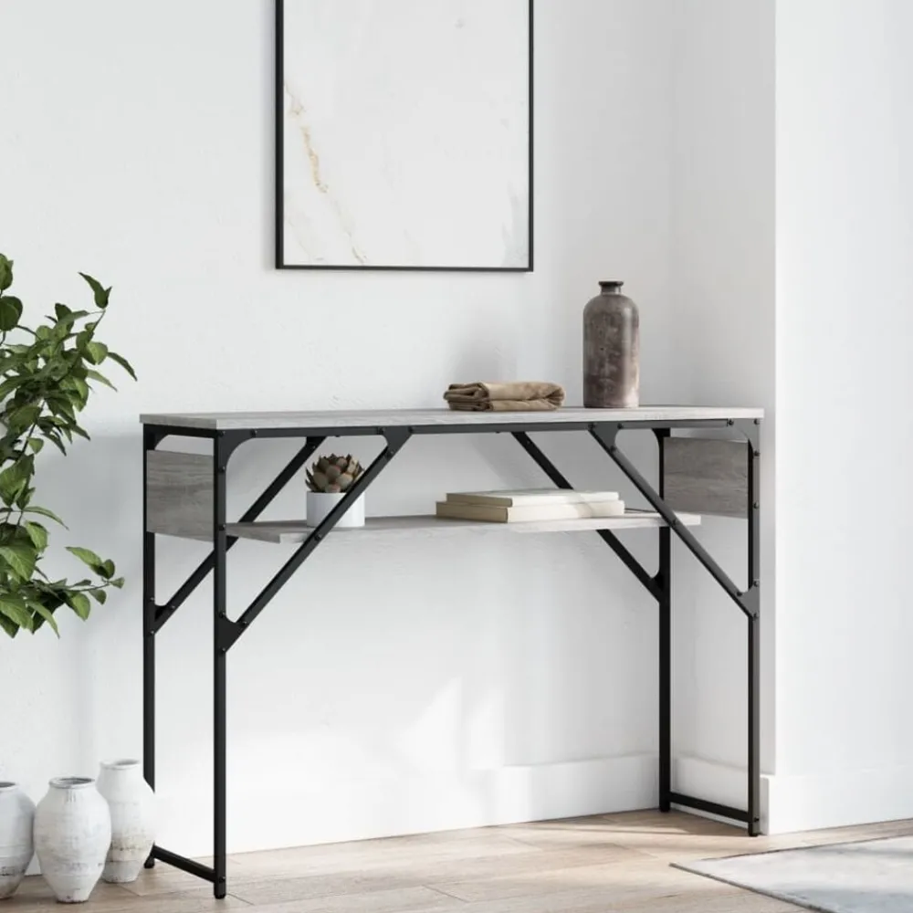 Tables-vidaXL Table console avec étagère 105x30x75 cm Sonoma gris