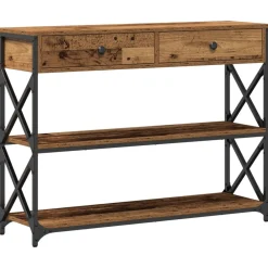 Tables-vidaXL Table Console avec tiroir 100 x 28 x 75 cm Bois ancien