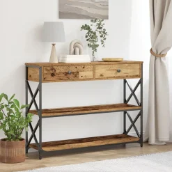 Tables-vidaXL Table Console avec tiroir 100 x 28 x 75 cm Bois ancien