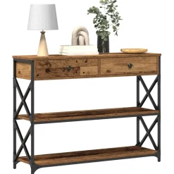 Tables-vidaXL Table Console avec tiroir 100 x 28 x 75 cm Bois ancien