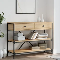 Tables-vidaXL Table console avec tiroirs et étagères chêne sonoma Ch&ecirc;ne sonoma