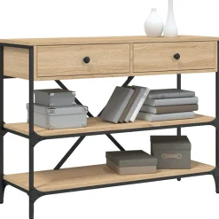 Tables-vidaXL Table console avec tiroirs et étagères chêne sonoma Ch&ecirc;ne sonoma