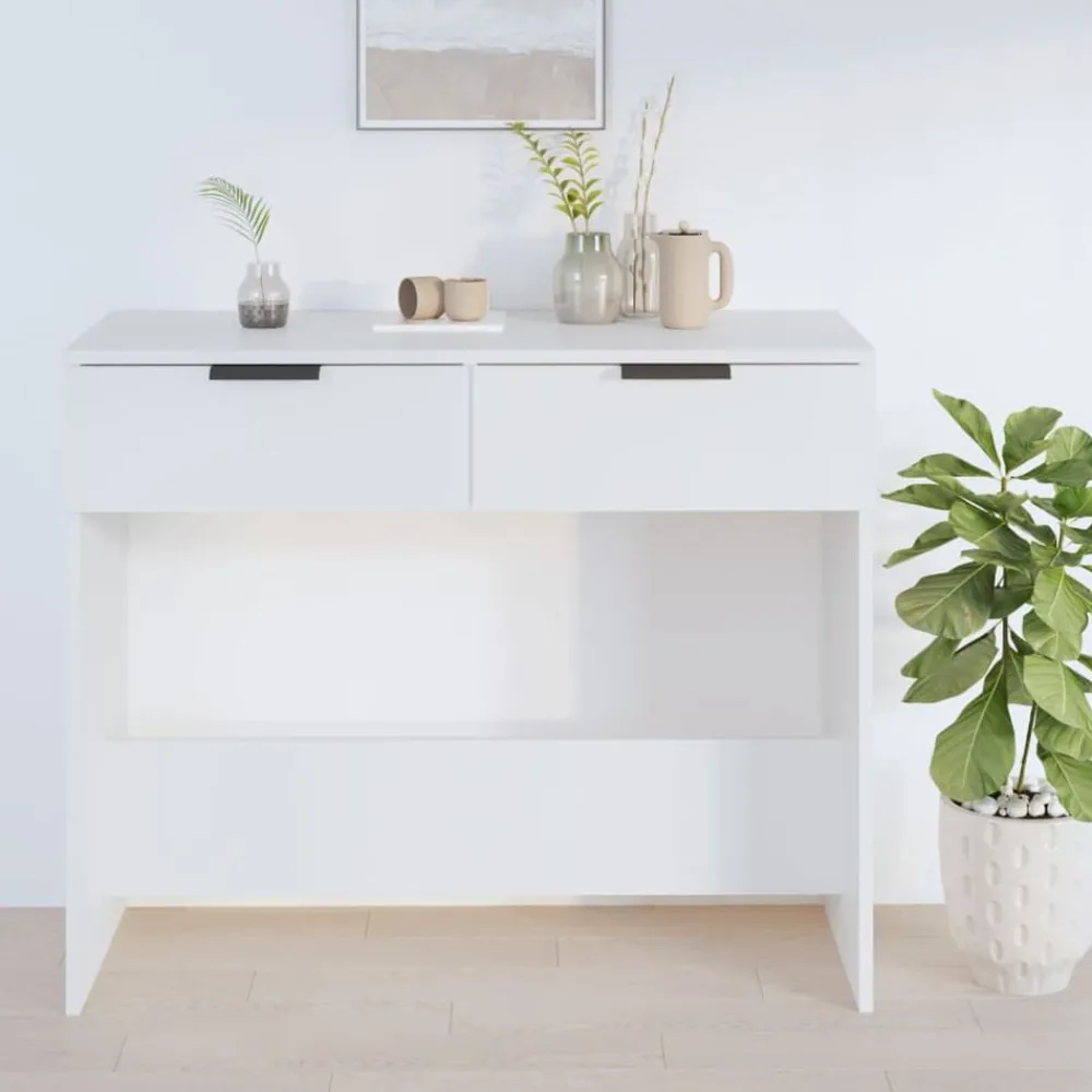 Tables-vidaXL Table console 90x36x75 cm Bois d'ingénierie Blanc