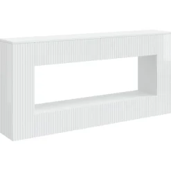 Tables-vidaXL Table console 155 x 29 x 74 cm Bois d’ingénierie Blanc brillant
