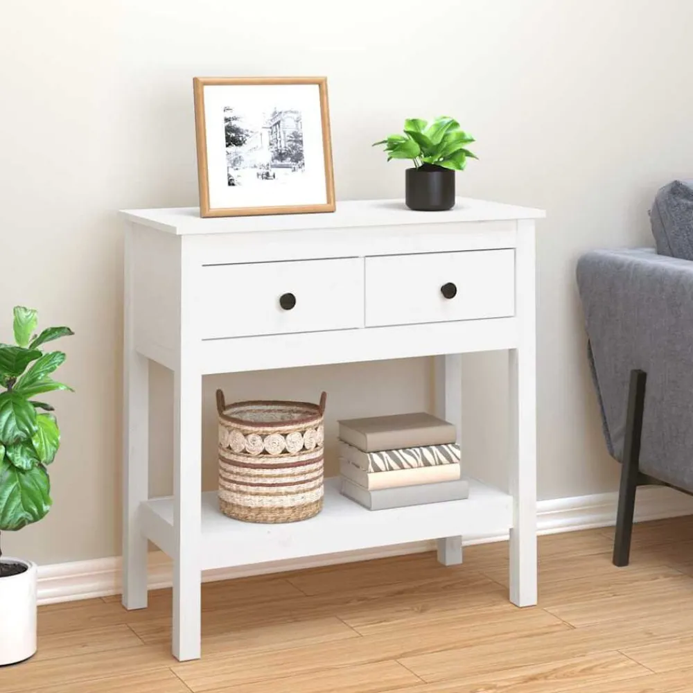Tables-vidaXL Table console 75x35x75 cm Bois massif de pin Blanc
