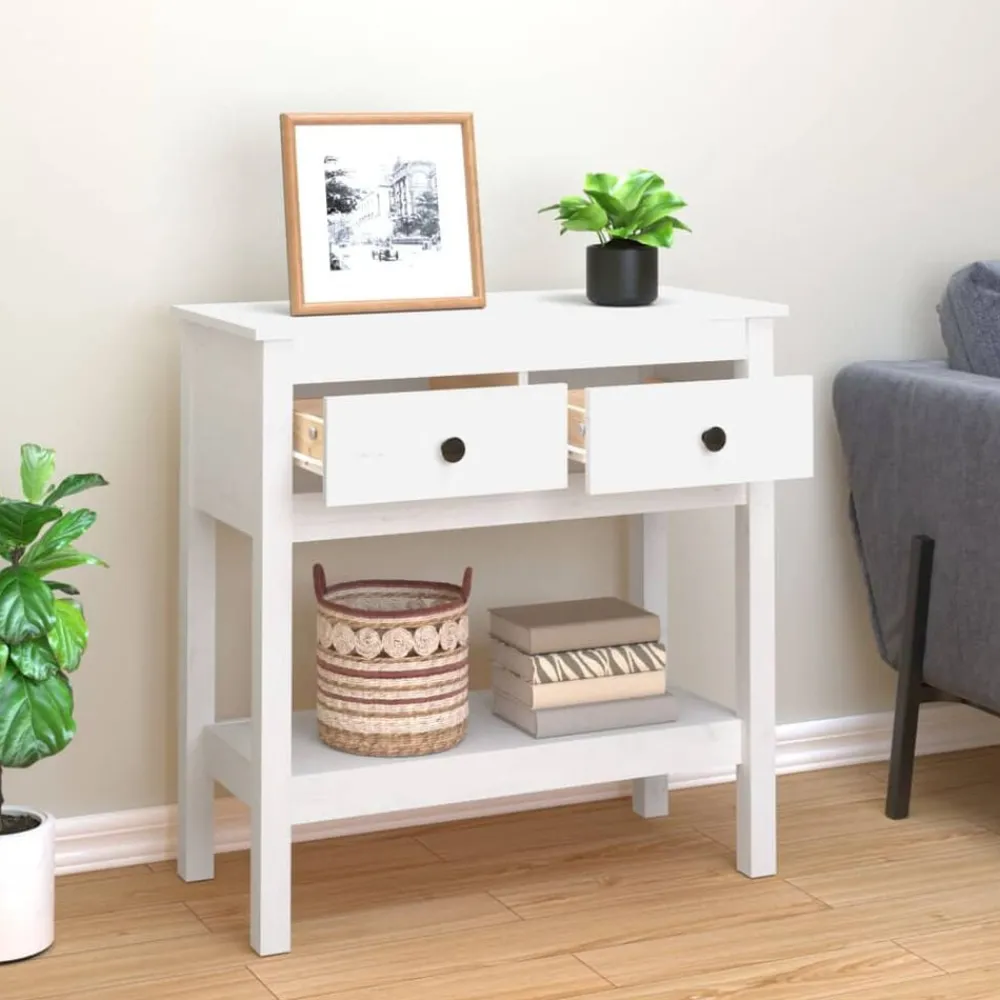 Tables-vidaXL Table console 75x35x75 cm Bois massif de pin Blanc