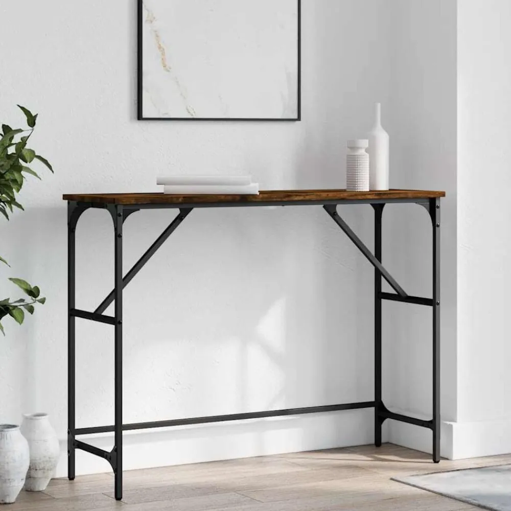 Tables-vidaXL Table console chêne fumé 100x32x75 cm bois d'ingénierie Chêne fumé