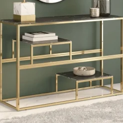 vidaXL Table console doré acier inoxydable et verre trempé