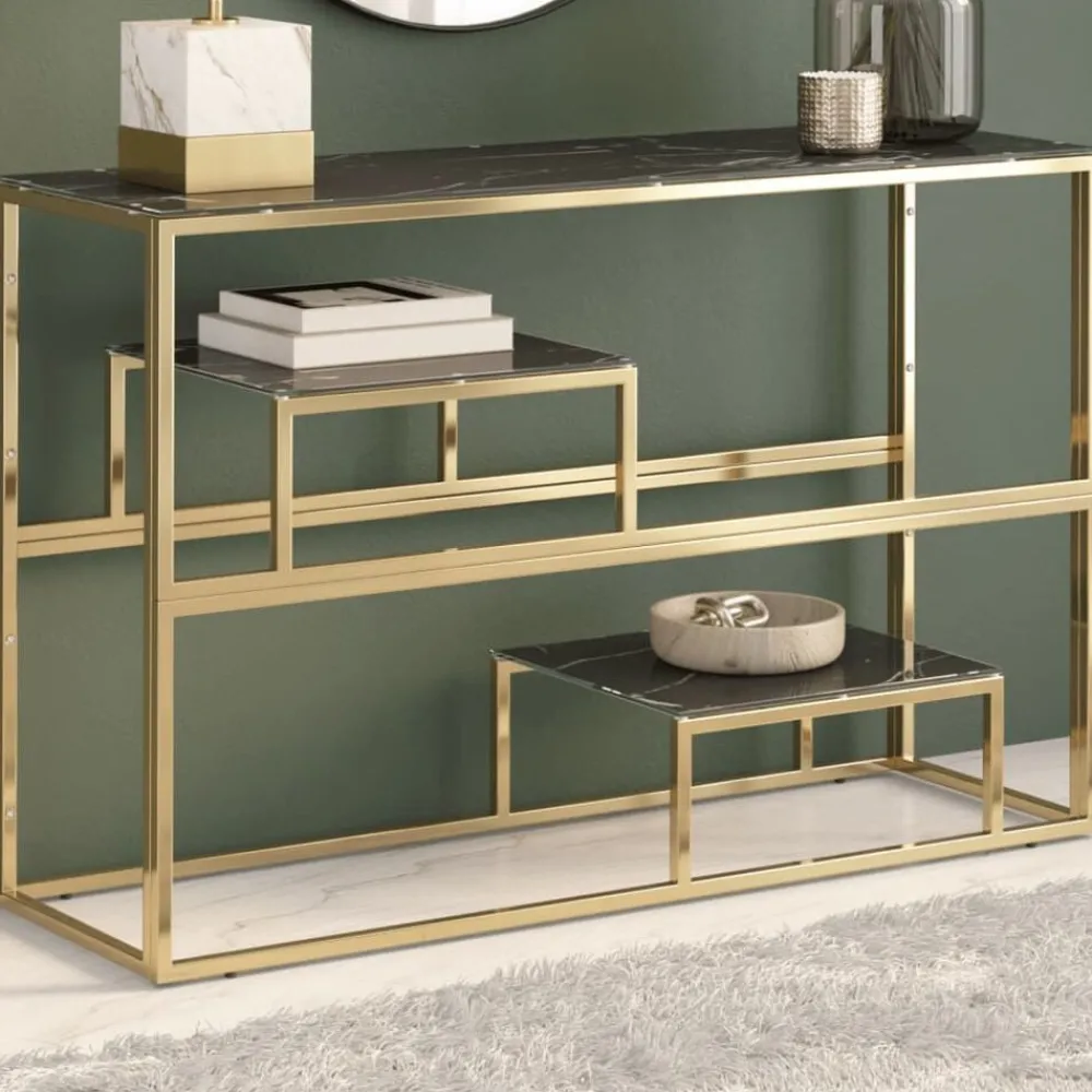 vidaXL Table console doré acier inoxydable et verre trempé