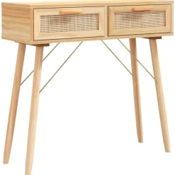 Tables-vidaXL Table console 80x30x75 cm Bois massif pin /rotin naturel Marron