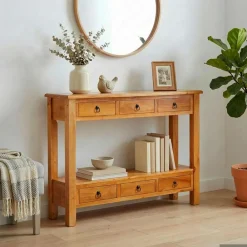 Tables-vidaXL Table console Naturel 115 x 32 x 76 cm Bois de Mahogany Massif