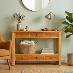 Tables-vidaXL Table console Naturel 115 x 32 x 76 cm Bois de Mahogany Massif