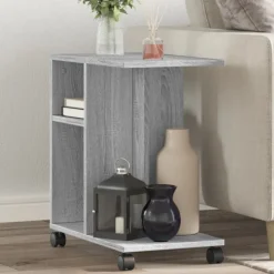 Tables-vidaXL Table d'appoint avec roues bois d'ingénierie Sonoma gris